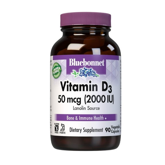 Bluebonnet Nutrition Vitamin D3 2000 IU Vegetable Capsules, 90 Count