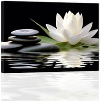ZHONGYUTONG Lotus Flower Wall Art Zen Stone Pictures Spiritual Wall Decor Meditation Painting Spa Artwork for Bathroom Yoga Room Office (12" x 18")
