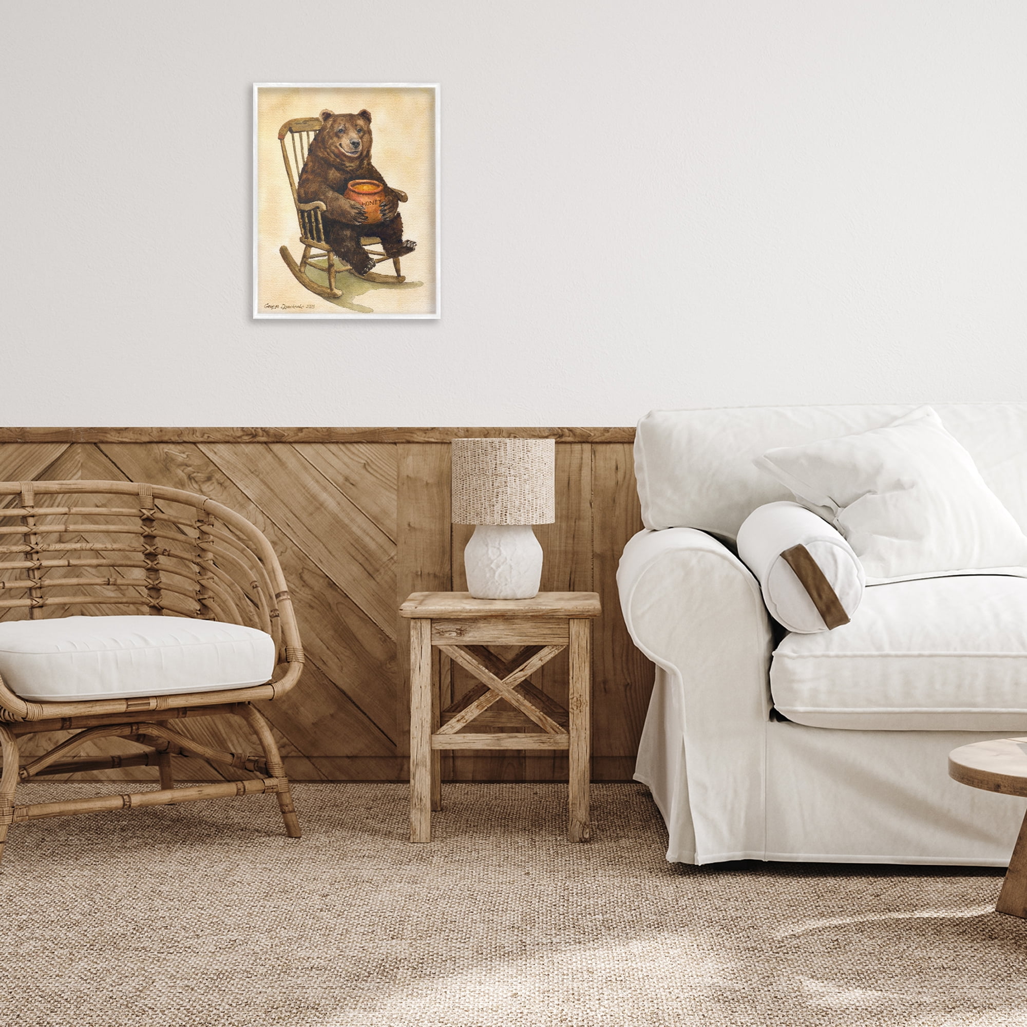 Stupell Industries Happy Bear & Pot of Honey White Framed Giclee Art, design by George Dyachenko