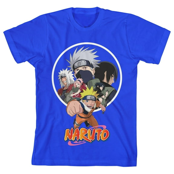 Naruto Classic Group Character Art with Logo Youth Boys Royal Blue Tee-Medium