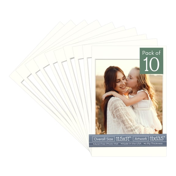 Antique White Picture Frame Mat for 11.5x17 Frames - Fits 11x13.5 Photos - 10 Mats