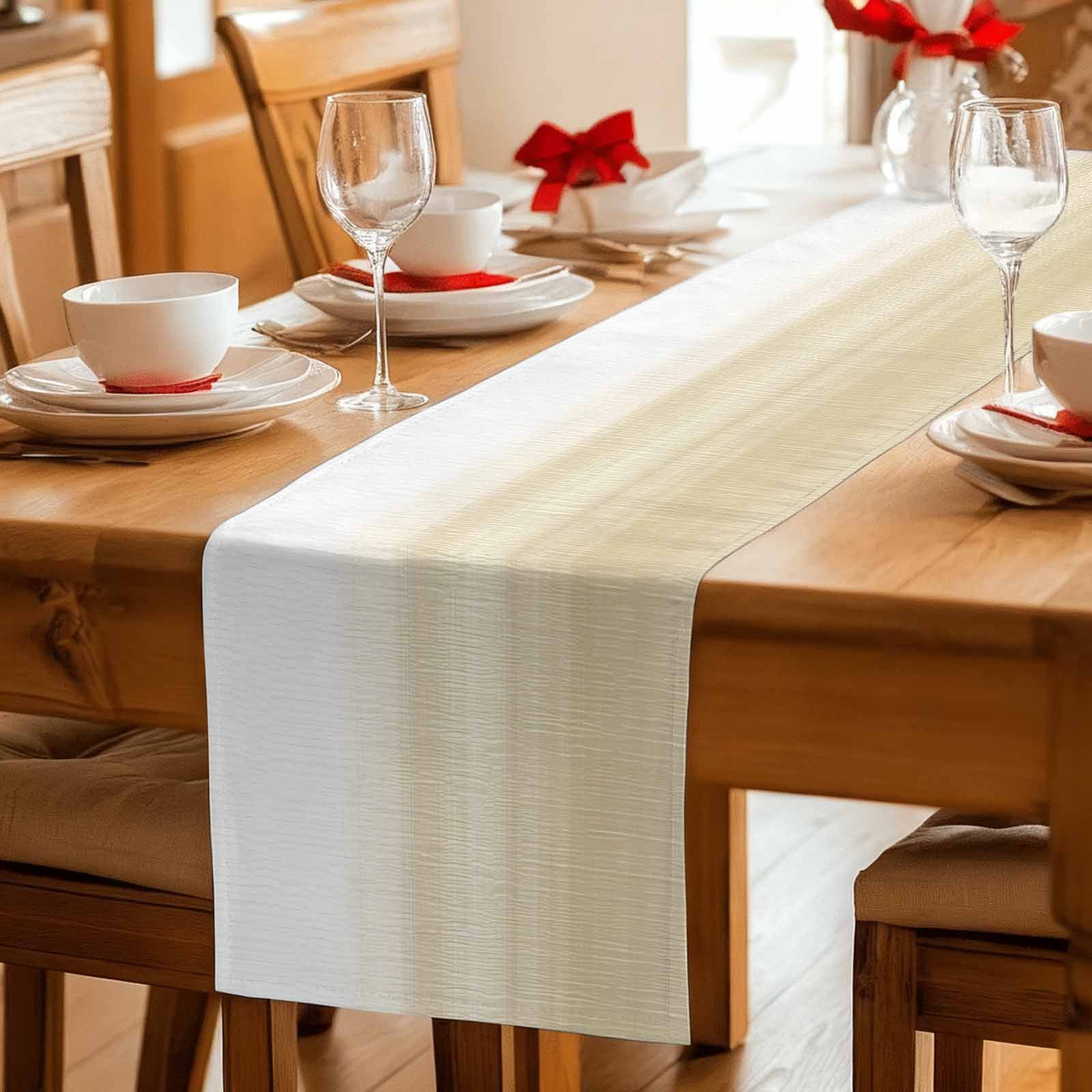 Beige White Stripes Table Runner, Farmhouse Modern Gradient Lines Washable Cotton Linen Table Runners 48 Inches Long, Dresser Scarf Runner for Nightstand/Coffee/End Tables 13''x48''