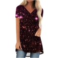 thumbnail image 1 of Mujeres de Manga Larga Superior, Estampado Corto Delantero Larga Espalda Raglan Cuello en V Camiseta de Manga Corta, Casual, 1 of 9