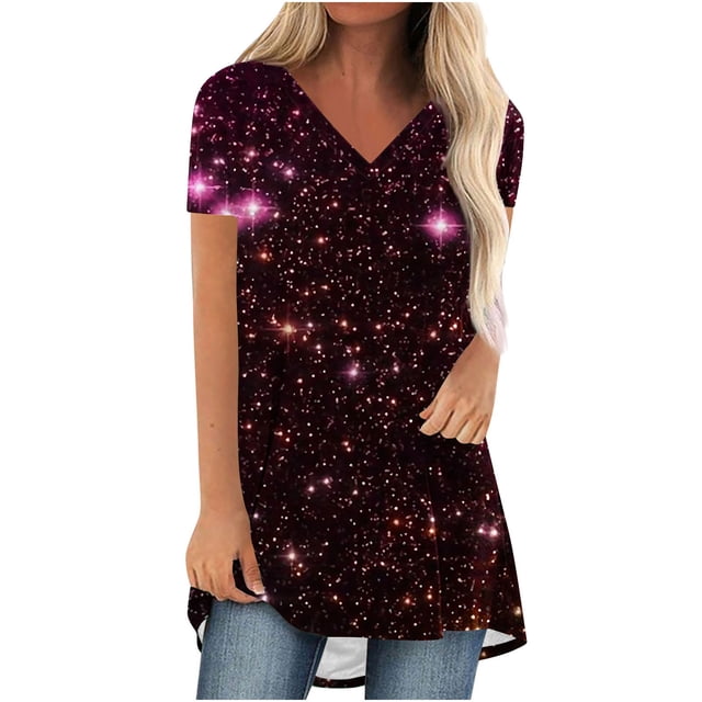 Mujeres de Manga Larga Superior, Estampado Corto Delantero Larga Espalda Raglan Cuello en V Camiseta de Manga Corta, Casual