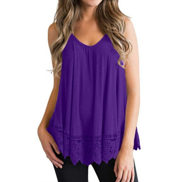 Plus Size Cami Vest for Women Summer Sleeveless Casual Loose Solid T Shirts Tank Tops Pleated Flowy Lace Trim Blouses