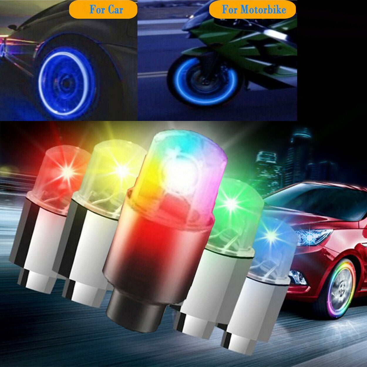 4Pack New Led Flash Tire Wheel Valve Cap Light For Car Bike Bicycle Motorcycle