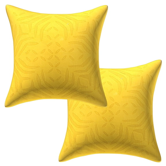 Stylo Culture Indian Sofa Throw Pillow Covers 16x16 Cut Work Lemon Yellow Traditional 40x40 cm Bed Room Cotton Applique Square Cushion Covers | Set Of 2