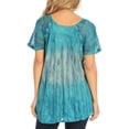 thumbnail image 2 of Sakkas Nayen Tie-Dye Sheer Cap Sleeve Embellished Relaxed Fit Drawstring Tunic Top - Teal - Plus Size, 2 of 5