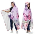 thumbnail image 2 of Wearable Blanket,Pink Butterfly Flower Pattern Hooded Wearable Flannel Blanket for Adults & Teens,Winter Poncho Shawl Wrap Cape Cozy Anti-Pill,60"x80", 2 of 5