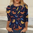 thumbnail image 4 of Pounoo Womens Mardi Gras Tops Mask Graphic Crew Neck 3/4 Sleeve Shirts 3D Print Top Mardi Gras Outfit Carnival Themed Party Tees Gift, 4 of 6