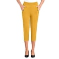 thumbnail image 3 of Plus Size Capri Pants For Womens Liweisiy Elastic High Waisted Slim Fit Stretchy Trousers Casual Oversized Pants Yellow 5XL, 3 of 6