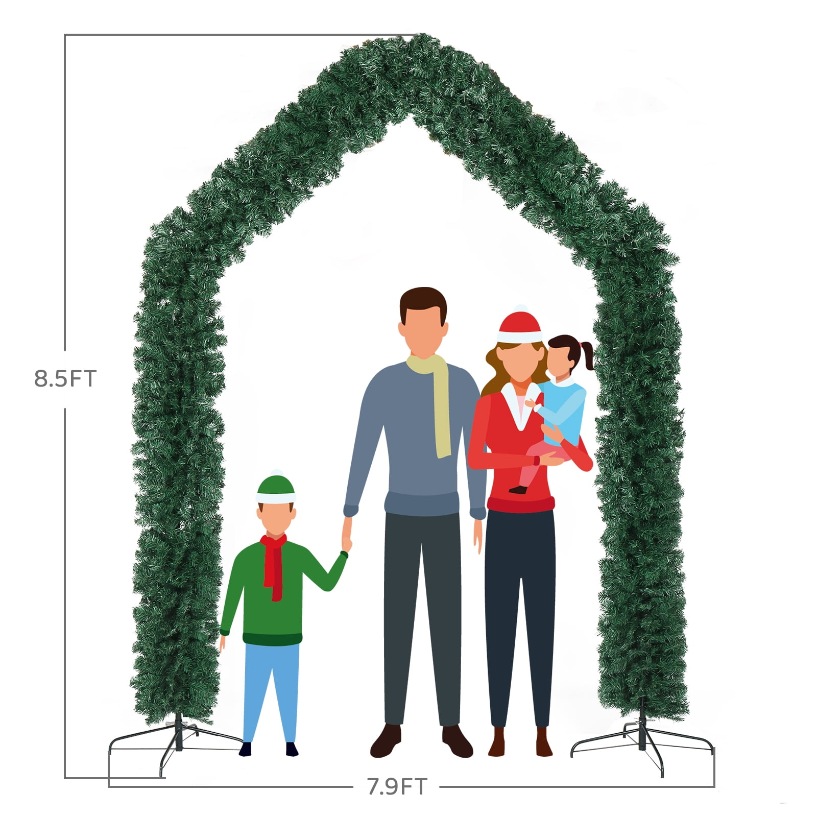 94.5" 1650 Branches PVC Christmas Arch Steel Bracket Holiday Arch Decoration Green