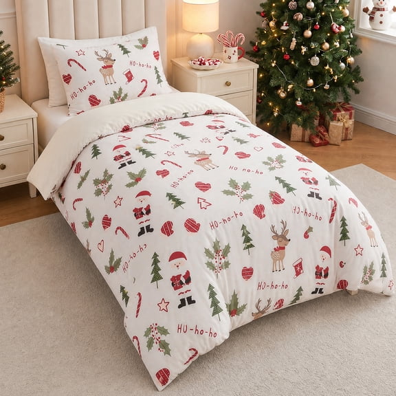 Gogreen Christmas Twin Duvet Cover Set 2-Piece, Microfiber Bedding Deep Pocket, Soft Breathable Wrinkle Resistant Holiday Decor(Christmas Deer)