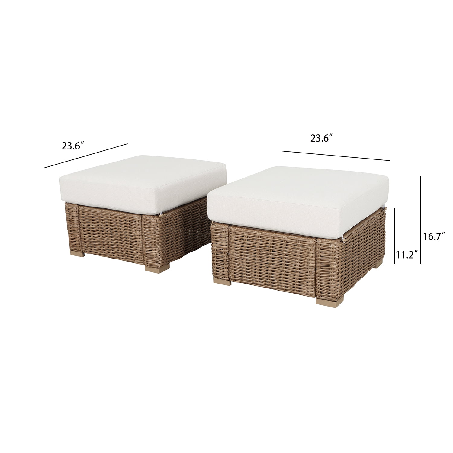 Better Homes & Gardens Bellamy Outdoor 2pk Ottomans, Natural Wicker/Cream Cushion