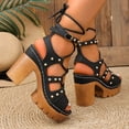thumbnail image 4 of Rokment Womens Punk Studded Platform Strappy Gladiator Sandals 2026 Casual Leather Open Toe Chunky Block High Heels Dress Summer Shoes Comfortable Black Size 8.5, 4 of 5