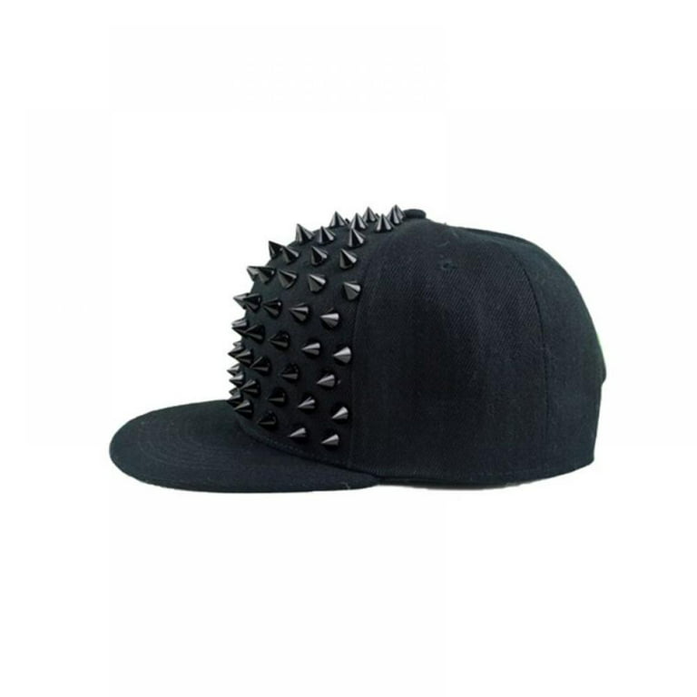 Ardorlove Womens/Mens Punk Rock Spike Studded Cap, Adjustable Rivet Hip Hop Baseball Hat, Flat-Brimmed Hat, Adult Unisex, Size: One size, Black