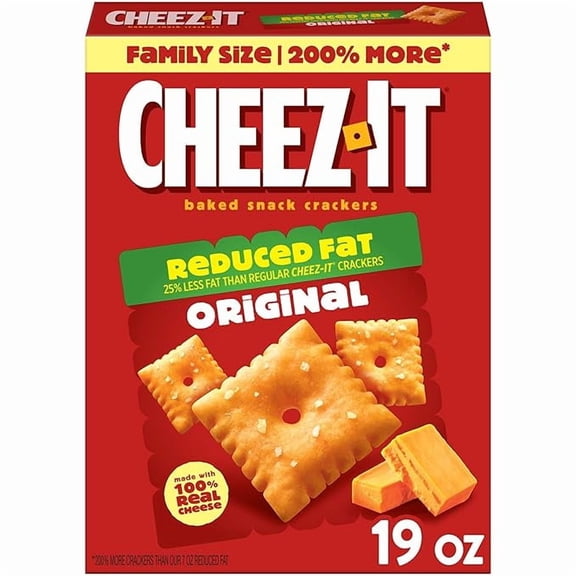 Cheez-It Cheese Crackers, Baked Snack Crackers, Lunch Snacks, Family Size, Reduced Fat Original, 19oz Box (1 Box)