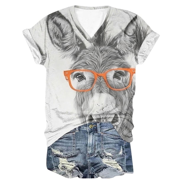 Blusas de Manga Corta para las Mujeres Causal V-Cuello Camiseta Sólida, Top de Moda de Verano para el Hogar Y Diario