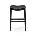 thumbnail image 3 of Maven Lane Adrien 31" Wood Barstool - Handcrafted Aged Black Finish with Charcoal Black Vegan Leather Upholstered Saddle Seat for Comfort - Durable Backless Barstool for Kitchens, Dining Rooms, Pub, 3 of 5