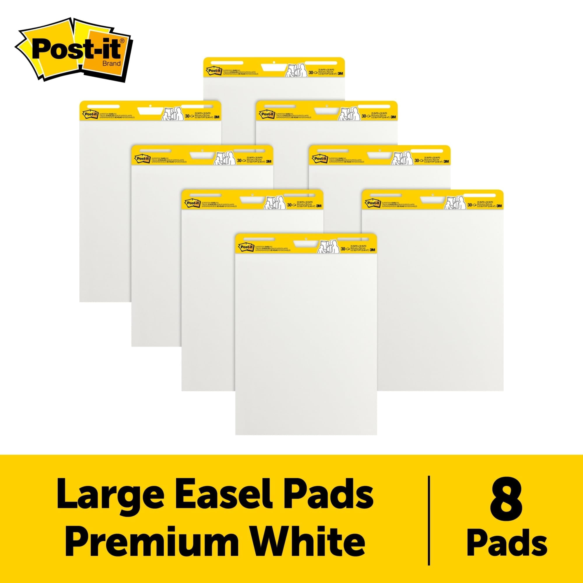Post-it® Super Sticky Easel Pads, 25" x 30", 8 Pads, 30 Sheets/Pad, School Supplies for Classrooms, White, 559VAD8PK