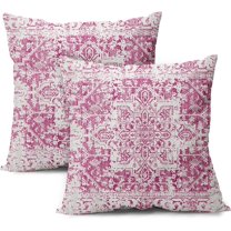 Hot Pink Gray Ethnic Boho Throw Pillow Covers 20X20 Inches Set of 2 Bohemian Carpet Pattern Vintage Pillow Cases Grey Floral Pillow Cover Farmhouse Home Decor for Sofa Couch Porch Outdoor