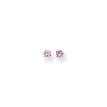 14k Yellow Gold Children's 3mm Synthetic Amethyst Birthstone Post Stud Earrings