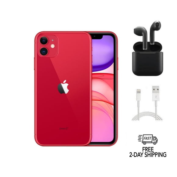 Refurbished Apple iPhone 11 A2111 (Fully Unlocked) 128GB Red w/ Wireless Earbuds