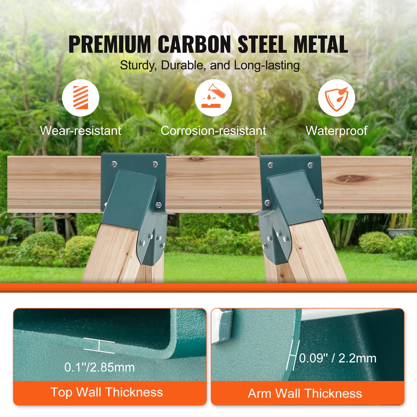 VEVOR A-Frame Middle Swing Set Brackets, Heavy Duty Carbon Steel Swing with Mounting Hardware, DIY Swing Bracket Swing Kit for 4x4 (actual 3.7" x 3.7") Legs & 4x6 (3.7" x 5.7")Beam, Green (2 Pcs)