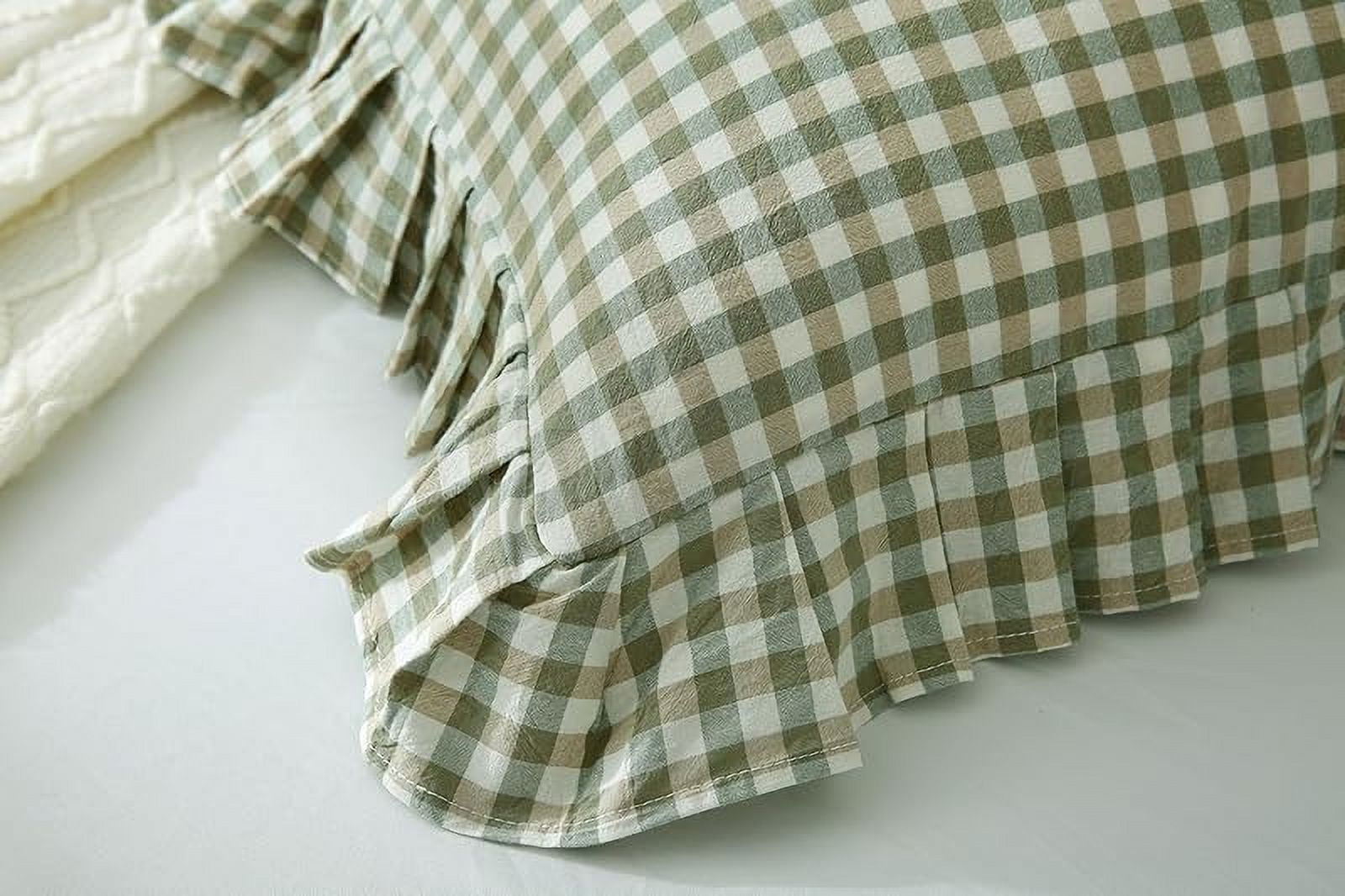 2 Pack Sage Green White Plaid Ruffles Pillow Shams Checkered Pillowcases Gingham Queen Size Pillow Cases Washed Cotton Farmhouse Cottage Pillow Covers for Bed/Sofa(20X30inches,Sage Green/White Plaid)