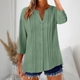 thumbnail image 5 of Endives Womens Tops Cotton Linen Button Down Shirts V Neck Pleated Casual Loose Blouses Roll Up Sleeve Shirt Spring Summer, 5 of 6
