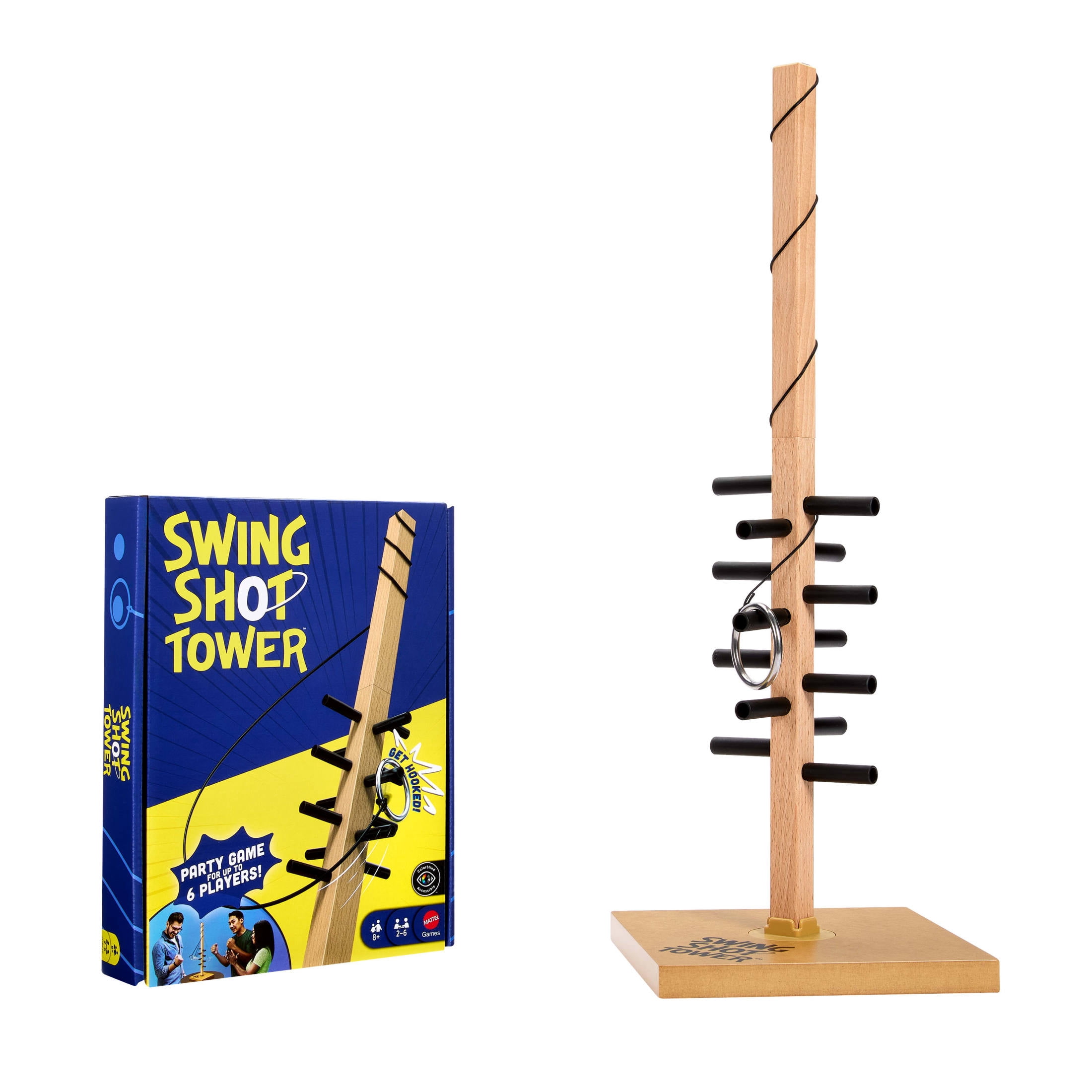 Swing Shot Tower Party Game for Kids, Adults & Families with Hook-and-Ring Play for 2-6 Players
