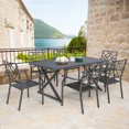 thumbnail image 5 of Ulax Furniture Rectangular 67.75"L Patio Metal Dining Table with Steel Slatted Wooden Textured Tabletop, Cross Legs and 1.57” Umbrella Hole for 6 Person, 5 of 8