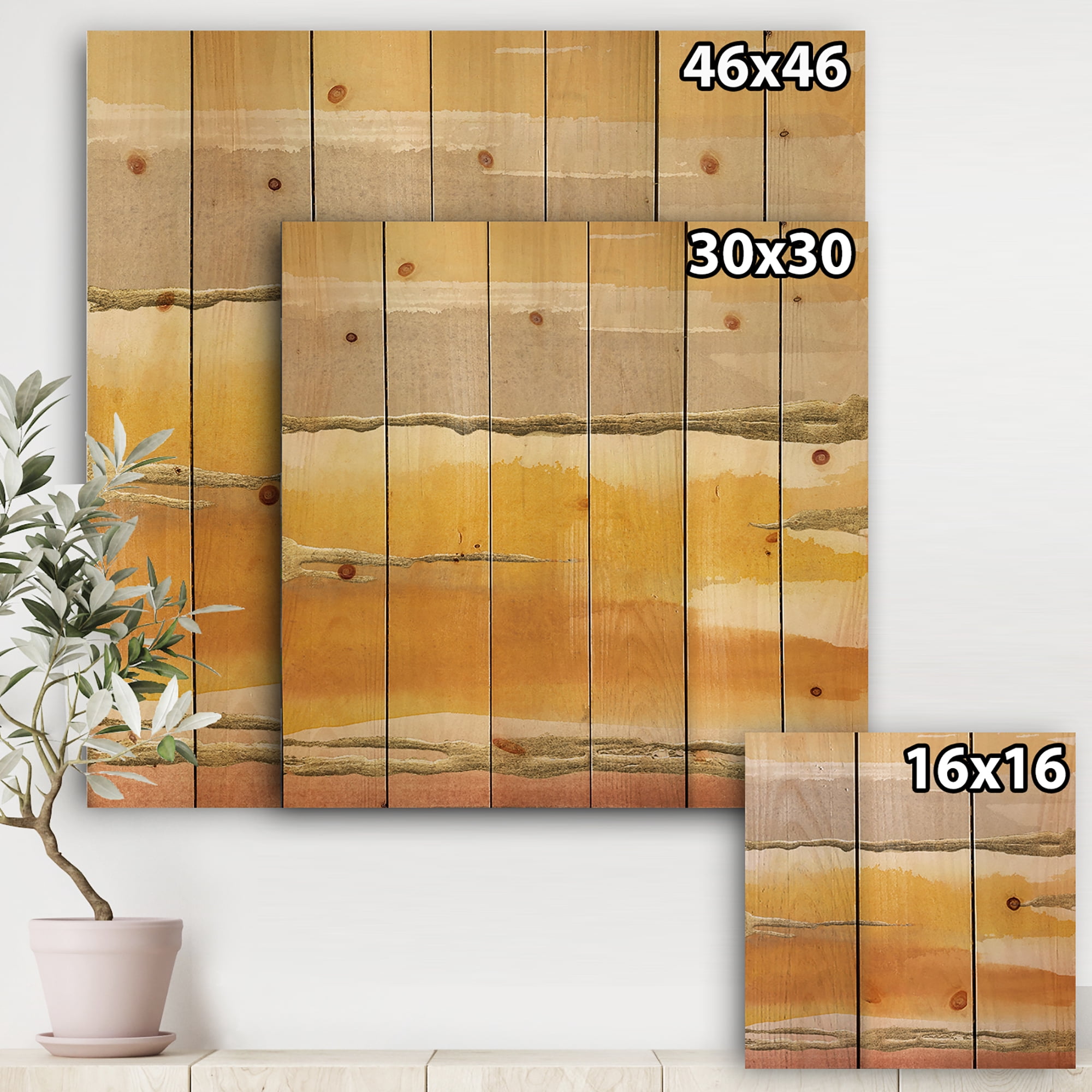Designart 'Fractal Gilded Amber' Modern & Contemporary Print on Natural Pine Wood