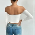 thumbnail image 4 of Timegard Off the Shoulder Tops for Women Long Sleeve Slim Fitting Crop Tops Comfy Going out Tops Trendy, 4 of 4