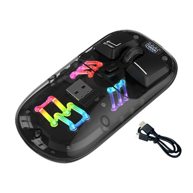 Bunblic Transparent Mouse LED No Wire Mouse Ergonomic Mice Gamer Mouse with LED Lights BT5.0 for Laptop Home Travel PC Computer Black