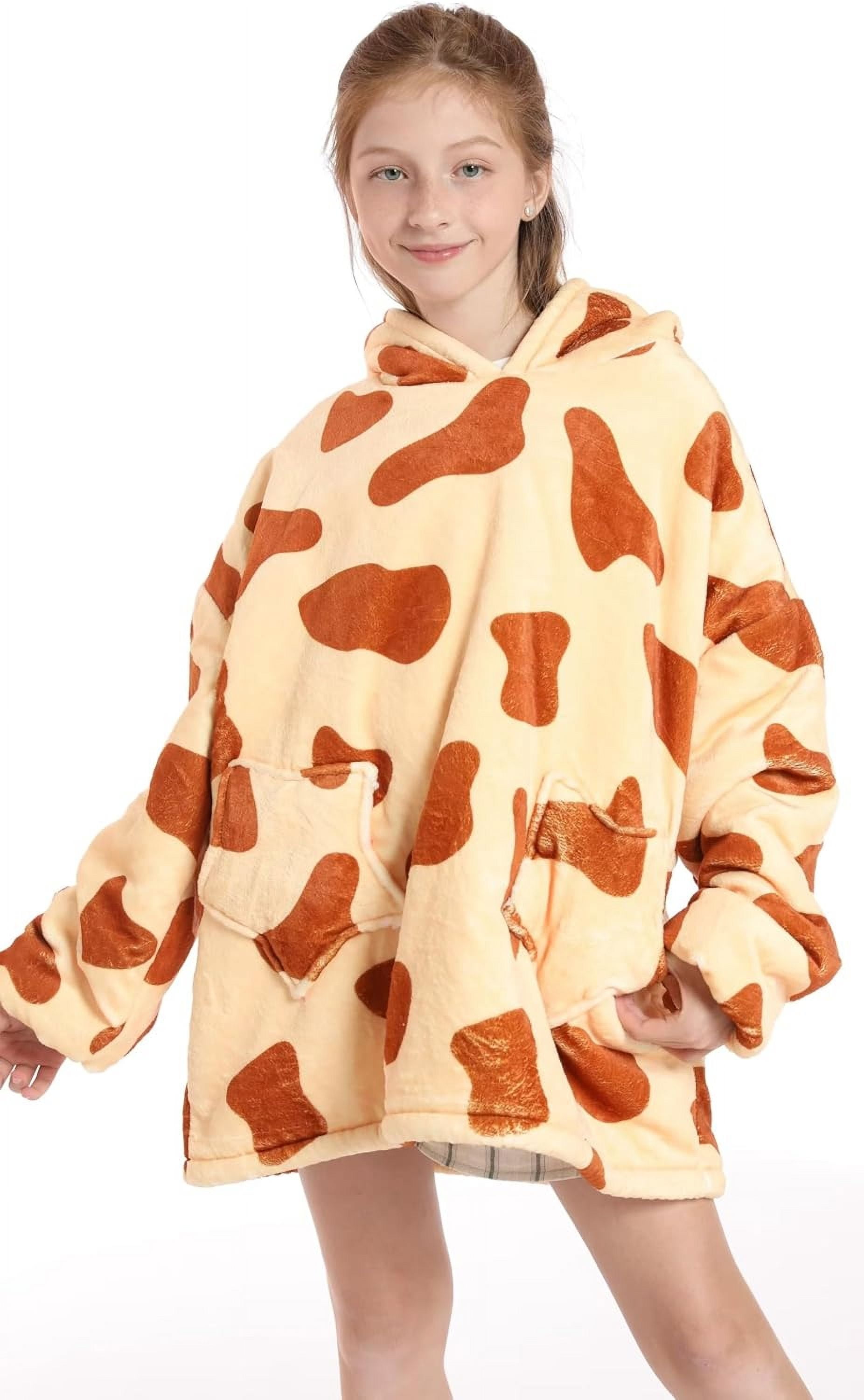Wehilion 6-12YR Oversized Sweatshirt Hooded Blanket Sherpa Hoodie for Girls Boy Wearable Blanket Hoodie for Kids