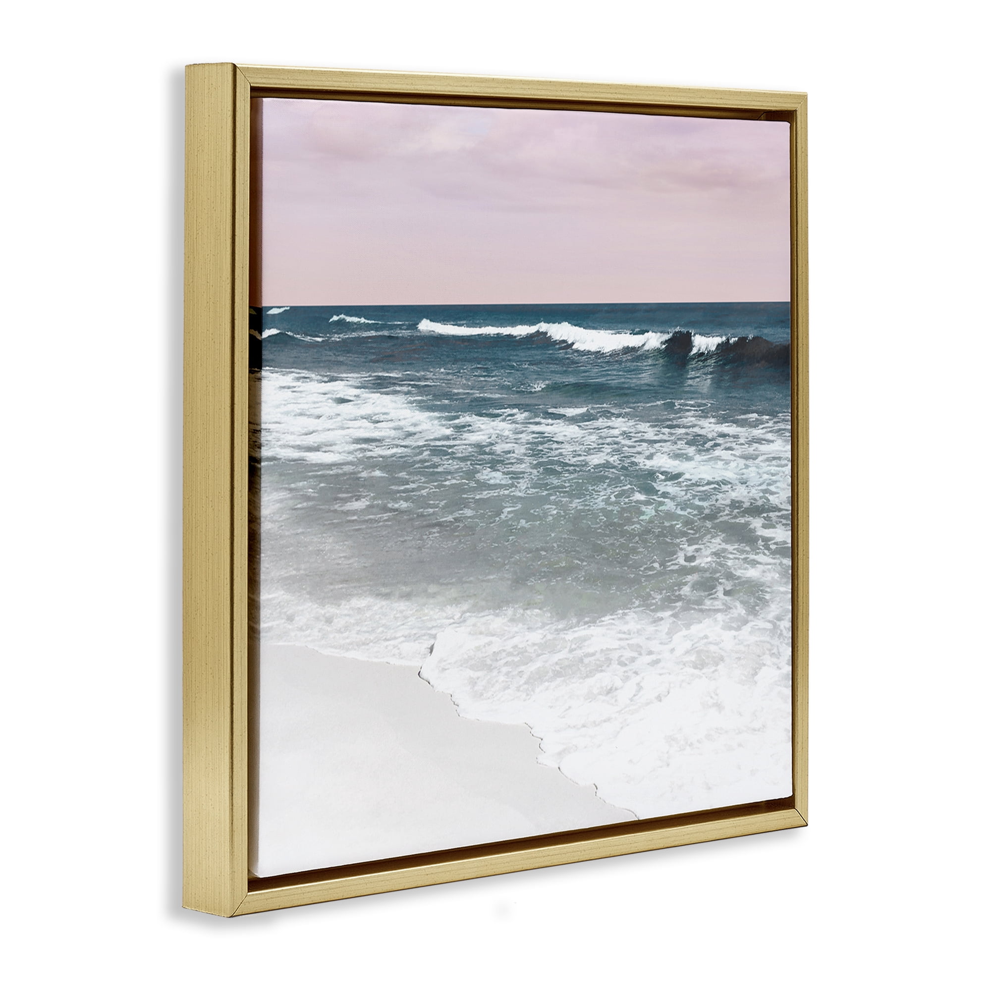 Stupell Industries Rolling Waves Seascape Nautical & Beach Photography Gold Floater Framed Canvas Art Print Wall Art, 25 x 25
