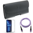 thumbnail image 1 of Screen Protector & Purple 10ft PD Cable & Case Belt Clip for iPhone 13 Pro Max ONLY - Anti-Glare Tempered Glass Matte + USB-C Extra Long Cord Fast Charger + Leather Holster Cover Combo, 1 of 14