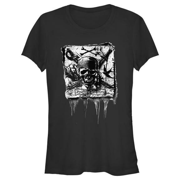 Junior's Pirates of the Caribbean: Curse of the Black Pearl Black and White Skull Logo  Graphic Tee