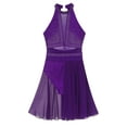 thumbnail image 5 of TiaoBug Women Glitter Sequins Lyrical Dance Dress Sleeveless Ballet Leotard Gymnastics Bodysuit Purple L, 5 of 7