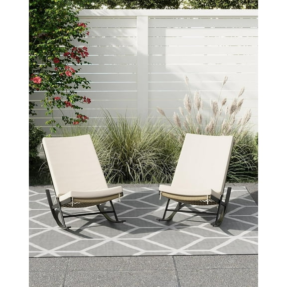 Garvee 2-Piece Outdoor Rocking Lounge Chair Set – Patio Rocking Chairs with Padded Cushions & Metal Frame for Garden, Backyard, Porch