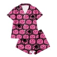 thumbnail image 5 of XIYON Halloween Pajamas Women Pumpkin Short Sleeve Sleepwear 2 Piece Button Down Top and Shorts Pajama Set Cozy Loungewear for Daily Wear, 5 of 6