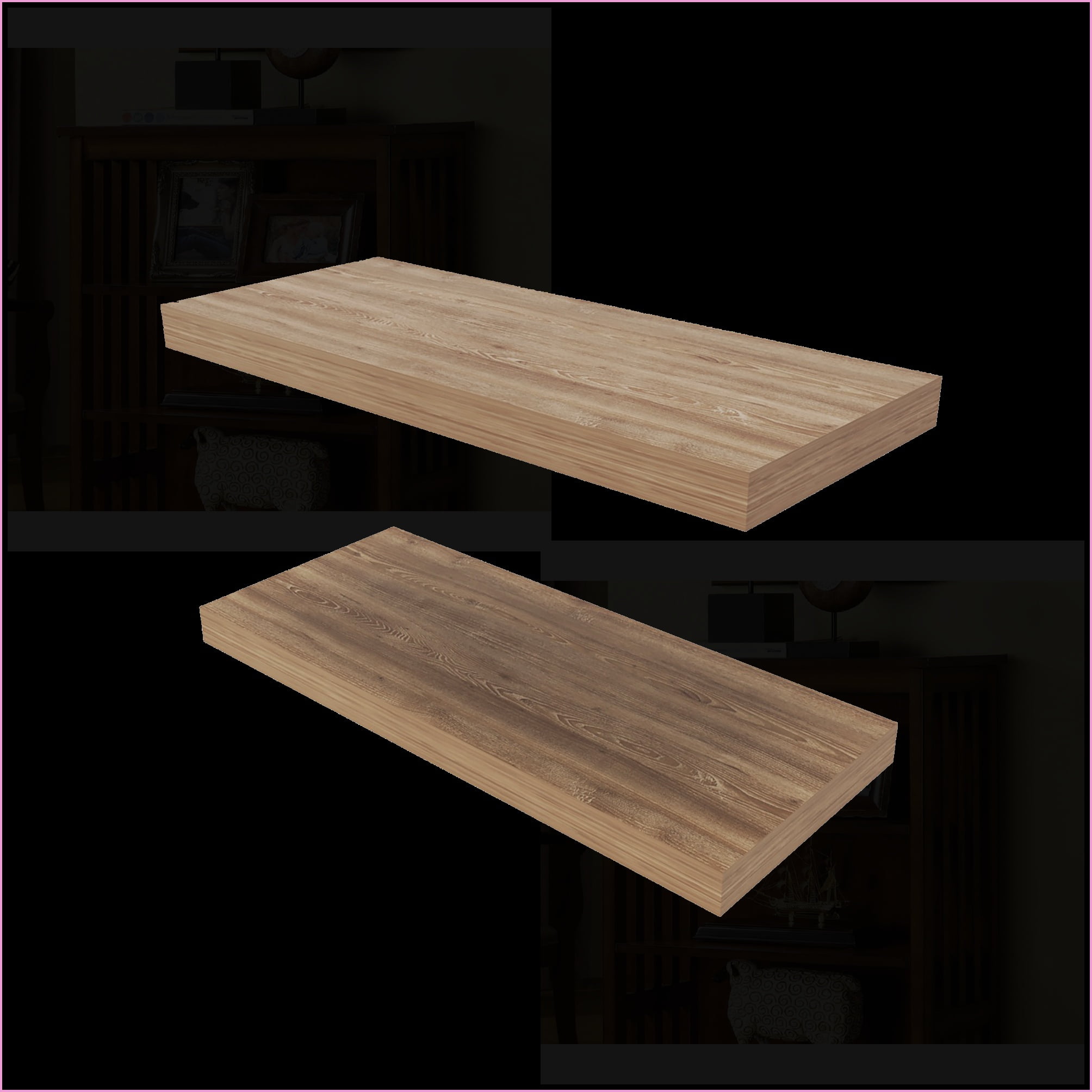 Floating Shelves Set of 2 | Modern Beige Engineered Wood | Wall-Mounted