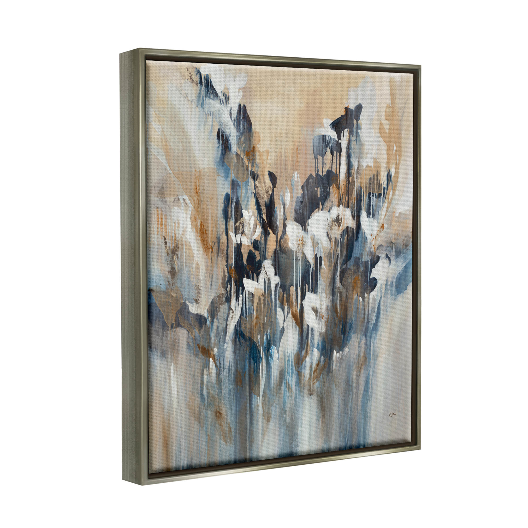 Stupell Industries Layered Botanical Abstract Drip Painting Luster Gray Floating Framed Canvas Print Wall Art, Design by K. Nari