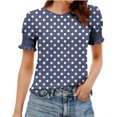 thumbnail image 3 of XPMWRP Women's Polka Dot Puff Sleeve Blouse Round Neck Ruched Cuff Short Sleeve Casual Tunic Top Lightweight Loose Fit for Summer Navy XXL, 3 of 7