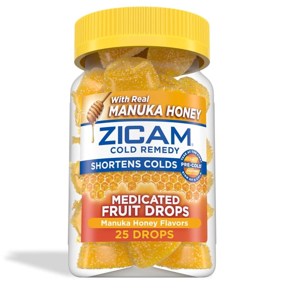 Zicam Cold Remedy Zinc Medicated Fruit Drops, Honey, Homeopathic Cold Shortening Medicine, 25 Ct