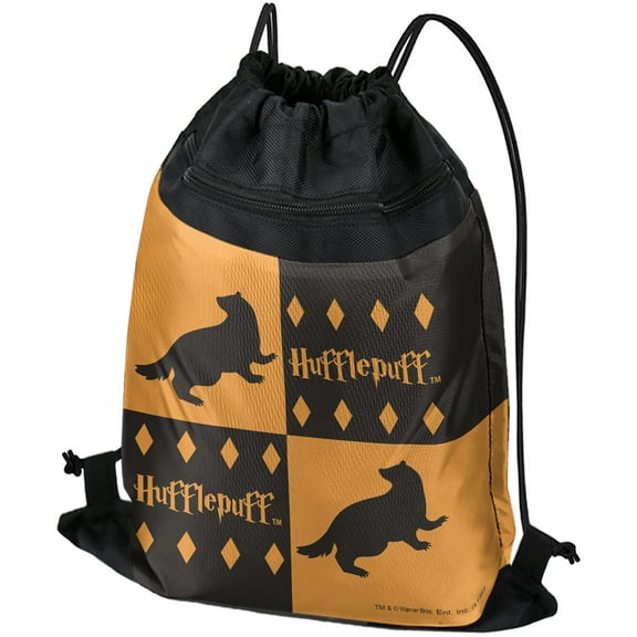 Harry Potter Hufflepuff Pattern Drawstring Backpack Sports Bag Sackpack 17" x 13", Perfect for Gym, Yoga or Practice