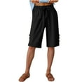 thumbnail image 6 of Bloomae Linen Shorts for Women Plus Size Casual Drawstring Bermuda Shorts Summer Beach Shorts Elastic Hiigh Waisted Loose Lounge Bottoms Black M, 6 of 7