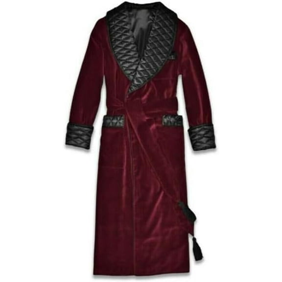 Men's Smoking Jacket Velvet Long Cigar Robe Quilted Dinner Shawl Lapel Wedding Prom Blazer Coat