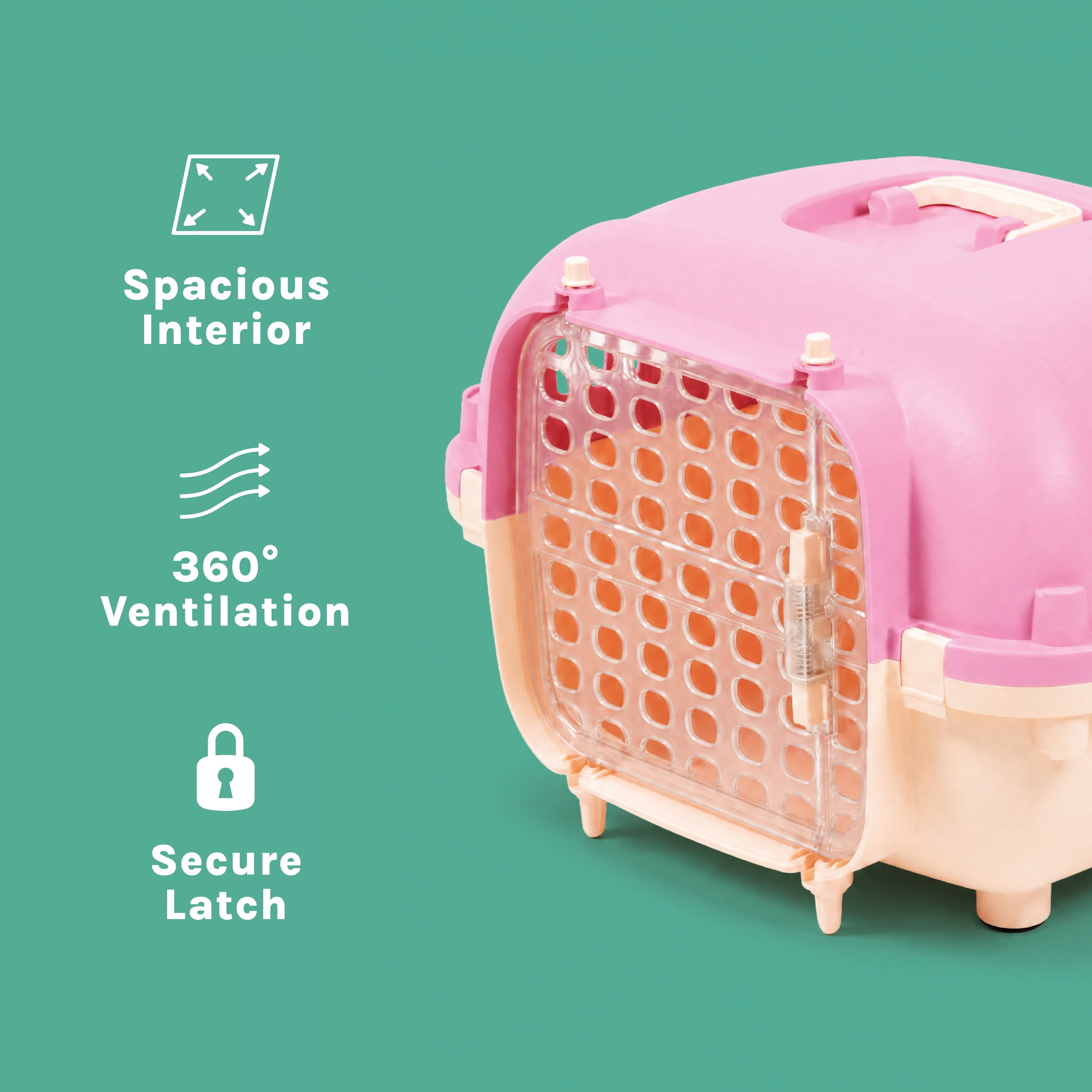 Kitty City 21" Oblong Durable Hard Sided Plastic Pet Kennel with Top Handle, Pink, 20 lb Limit